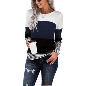 Womens Color Block Loose Long/Short Sleeve T Shirts (S-2XL)
